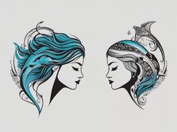 aquarius and pisces tattoos together  simple vector color tattoo