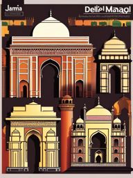 New Delhi clipart - India Gate and Jama Masjid in India,  color vector clipart