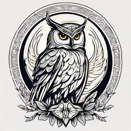 Athena and Owl Tattoo - Pay homage to wisdom and strength with a tattoo featuring Athena and an owl.  simple color tattoo,vector style,white background