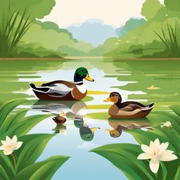 Duck Family clipart - A family of ducks wading in the lake., ,vector color clipart,minimal
