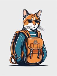 Cat as a world traveler with a backpack and camera  minimalist color design, white background, t shirt vector art
