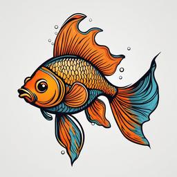 Tattooed Goldfish-Whimsical and artistic tattoo featuring a goldfish, perfect for those who appreciate lighthearted and unique aquatic designs.  simple color vector tattoo