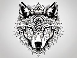 Indian Wolf Tattoo,tattoo inspired by indigenous cultures and featuring the majestic wolf. , tattoo design, white clean background