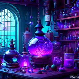 magical laboratory equipped with bubbling cauldrons and spellbinding potions. 