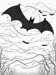 Creepy Bat Coloring Pages - Flying Through the Halloween Sky  minimal black outline printable sheet, coloring page