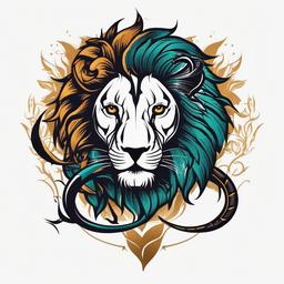 Lion and Scorpion Tattoo - Explore the powerful combination of a lion and scorpion in a dynamic tattoo design.  simple vector color tattoo,minimal,white background