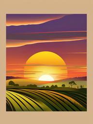 September clipart - September sunset over a field  