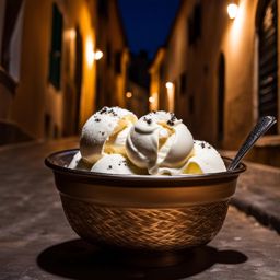 stracciatella gelato savored on a romantic date night in a charming italian alleyway. 