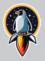 Penguin in Rocket Sticker - A penguin embarking on a space adventure in a rocket. ,vector color sticker art,minimal