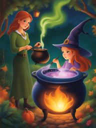 enchanted witch's brew - paint an enchanting scene of a witch brewing a magical potion in her cauldron. 