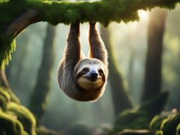 slothlet hanging upside down from a moss-covered tree branch 8k ultrarealistic cinematic 