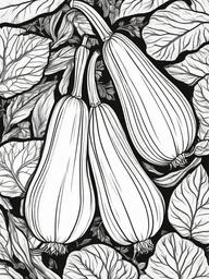 Vegetable Coloring Pages - Yellow summer squash with leaves  simple coloring pages