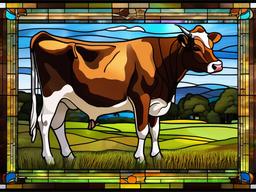 Stained Glass Brown Cow - Brown cow grazing peacefully  