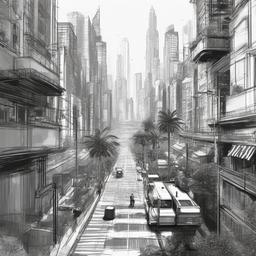 drawing of Sonic in a cityscape  minimal rough sketch scribbles,doodles,black and white