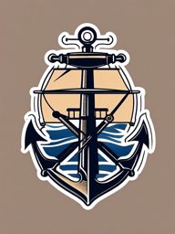 Anchor and Wheel Sticker - Nautical anchor with a ship's wheel, ,vector color sticker art,minimal