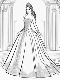 Princess Coloring Pages - Elegant Royalty in Beautiful Gowns  minimal black outline printable sheet, coloring page