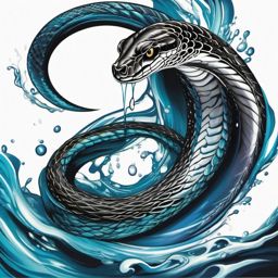 Black mamba in water tattoo. Fluidity intertwined with peril.  color tattoo, white background