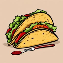 Taco clipart - taco with a fork and knife beside it  color,minimalist,vector clipart