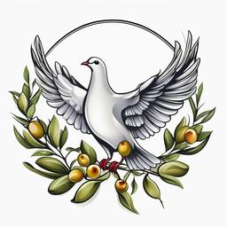 Dove and Olive Branch Tattoo-Elegant and symbolic tattoo featuring a dove carrying an olive branch, representing peace and hope.  simple color tattoo,white background