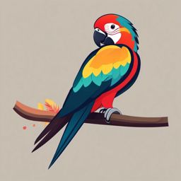 Parrot Clipart - Parrot with colorful feathers sitting on a tropical branch , minimal, 2d