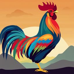 Rooster clipart - Colorful rooster crowing at dawn, ,vector color clipart,minimal