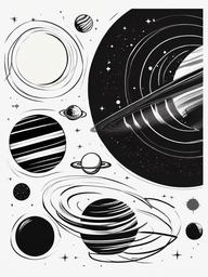 drawing of planets in a solar system  minimal rough sketch scribbles,doodles,black and white