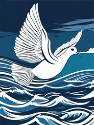 Dove flying over the ocean clipart.  vector style illustration, white background