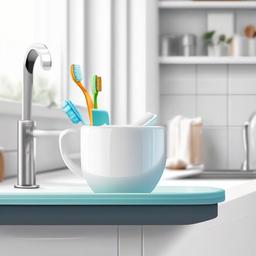 Brush Teeth clipart - Toothbrush in a cup on the sink.  vector style illustration, white background