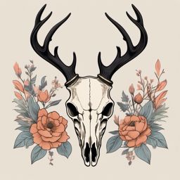 Simple deer skull with subtle floral touches, a natural tribute.  simple color tattoo style