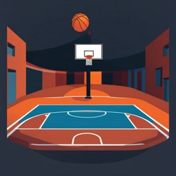 Basketball Court and Ball Clipart - A basketball court and ball in action.  color vector clipart, minimal style