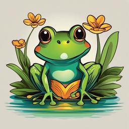 Cute Frog Tattoo-Charming and delightful tattoo featuring a cute frog, capturing themes of nature and whimsy.  simple color vector tattoo