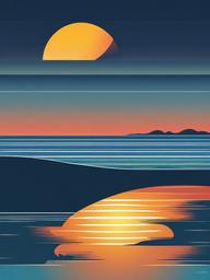 June clipart - sun setting over the ocean in June  color,minimalist,vector clipart