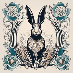 rabbit chinese zodiac tattoo  minimalist color tattoo, vector