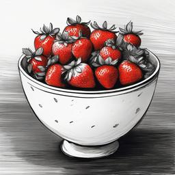 drawing of a strawberry in a bowl  minimal rough sketch scribbles,doodles,black and white