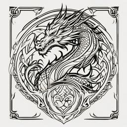 Dragon Symbol Tattoo - Symbolic tattoo featuring a dragon motif.  simple color tattoo,minimalist,white background