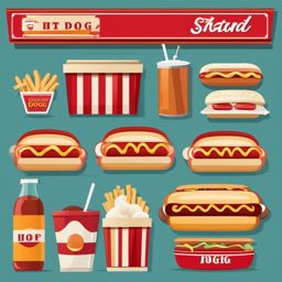 Hot Dog Clipart,Illustrating a hot dog stand menu  simple, 2d flat