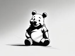 drawing of pooh  minimal rough scribbles,doodles,black and white