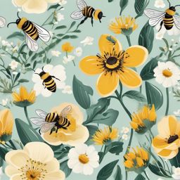 Bee clipart - Pollinator insect flying among flowers, ,color clipart vector style