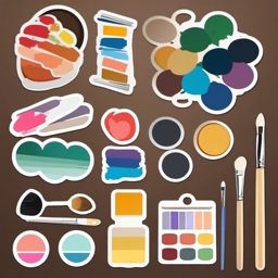 Palette and Brush Sticker - Artist's palette with a paintbrush, ,vector color sticker art,minimal