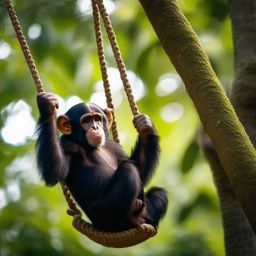 Cute Chimpanzee Swinging in a Forest Canopy 8k, cinematic, vivid colors