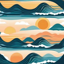 Sunrise over ocean waves sticker- Coastal beauty, , sticker vector art, minimalist design