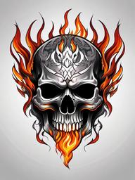 tattoo skull fire  simple color tattoo,white background