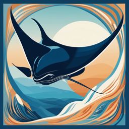 Giant Manta Ray Clip Art - A giant manta ray gliding through the blue,  color vector clipart, minimal style