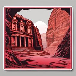 Petra Treasury sticker- Rose-red city carved into the cliffs of Jordan, , sticker vector art, minimalist design