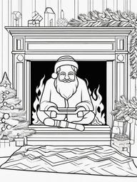 Santa at the Fireplace Coloring Pages - Warming Up by the Fire  minimal black outline printable sheet, coloring page