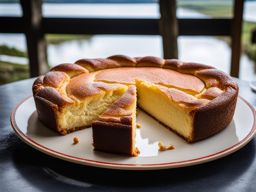 gâteau basque, a traditional french cake, relished at a countryside picnic in the basque country. 