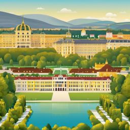 Vienna clipart - Schönbrunn Palace and Vienna cityscape, ,color clipart vector style