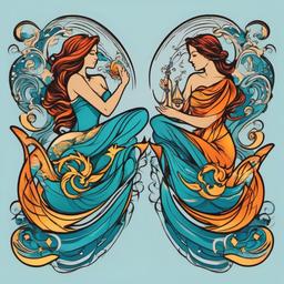 aquarius and pisces tattoo  simple vector color tattoo