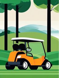 Golf Cart on the Fairway Clipart - A golf cart on the fairway.  color vector clipart, minimal style