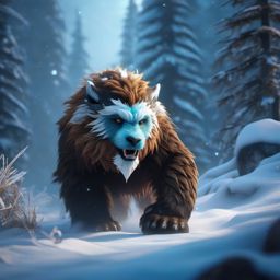 Yeti Cub Tumbling in the Frostfell with a Shaman detailed matte painting, deep color, fantastical, intricate detail, splash screen, complementary colors, fantasy concept art, 8k resolution trending on artstation unreal engine 5